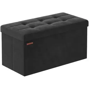 SONGMICS Banc de rangement en velours avec 2 boîtes noir d'encre, Noir D'encre / 38 x 76 x 38 cm LSF247B01 pas cher