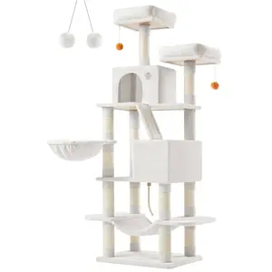 FEANDREA Arbre à chat multi-niveaux d'hautuer 168 cm, Blanc Crème PCT165T01 pas cher