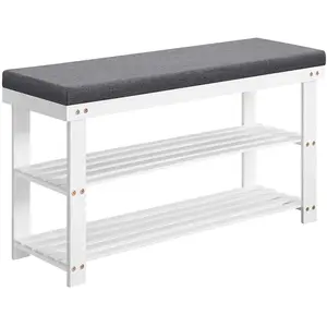 SONGMICS Banc de rangement à chaussures en bambou 2 étagères blanc gris LBS904W01 pas cher