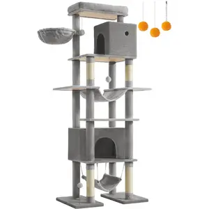 Feandrea Arbre à chat en tour avec niches et hamacs confortables, Gris Clair PCT195G01 pas cher