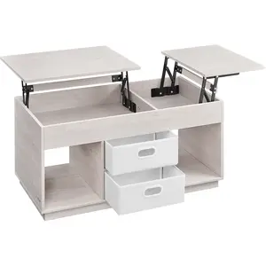 VASAGLE Table basse avec deux tiroirs en tissu, double relevage, couleur avoine pas cher