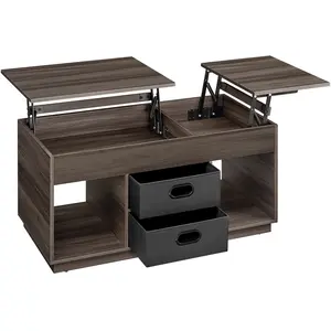 VASAGLE Table basse avec deux tiroirs en tissu, double relevage, marron sapin pas cher