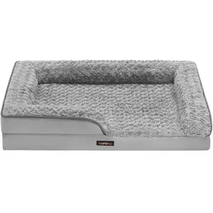 Feandrea Orthopedisch Hondenbed voor Middelgrote Honden, Waterdichte Hondensofa met Afneembare Pluche Hoes, 91 x 68 x 16 cm, Duifgrijs PGW252G01 pas cher