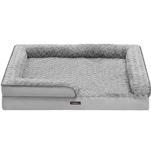 Feandrea orthopedisch hondenbed voor grote honden, waterdichte hondensofa met afneembare pluche hoes, 106 x 81 x 18 cm, duifgrijs PGW253G01