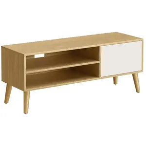 VASAGLE Meuble TV, pour Télévision jusqu'à 55 Pouces, Longueur 120 cm, Style Rustique, Couleur Chêne Naturel et Blanc Crème pas cher
