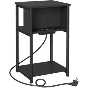 VASAGLE Table Basse, avec Multiprise, Fin, 2 Prises CA, 2 Ports USB, 30 x 34 x 58 cm, pour Salon, Chambre, Noir pas cher