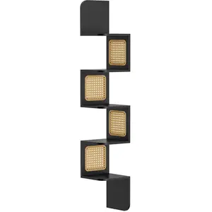 VASAGLE Étagère Murale Flottante à 5 Niveaux, Côtés en Rotin PVC, Gain de Place, pour Cuisine, Chambre, Salon, Style Boho, Noir Cendré pas cher