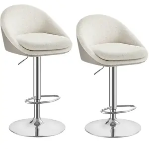 VASAGLE Tabourets de bar réglables avec dossier, Blanc Crème / PU prem... pas cher