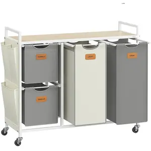 Vasagle Wasmand 4 compartimenten Naturel beige/Duifgrijs/Crèmewit pas cher