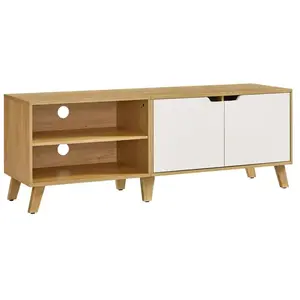 VASAGLE Meuble TV 2 Portes, Longueur 140 cm, pour Téléviseurs 60 Pouces, Salon, Salle à Manger, Chambre, Chêne Naturel et Blanc Crème pas cher