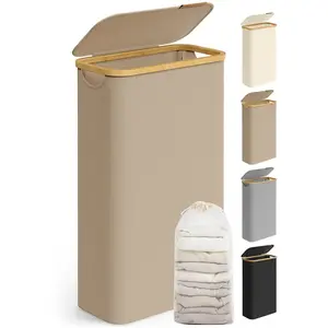 SONGMICS Slanke wasmand met deksel, 65L, ruimtebesparend, uitneembare ...