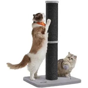 Feandrea krabpaal - kattenkrabpaal - 85 cm hoog - 13 cm dik - voor middelgrote en grote katten - sisalpaal met pluchen bal en bel - zwart