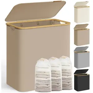 SONGMICS wasmand met deksel, grote wasmand met 3 secties, 150 L, verwi... pas cher