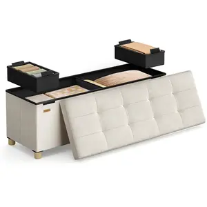 Banc de rangement pliable en velours, Beige cappuccino LSF0518W02