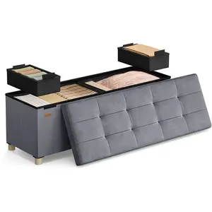 Banc de rangement pliable en velours, Gris ardoise LSF0518G02