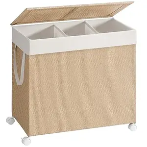 Songmics, Panier à linge, Panier à linge aspect rotin 3 compartiments (140 l) pas cher