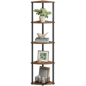 SONGMICS HOME Supersnelle gereedschapsvrije montage, hoekplank met 5 niveaus, staande plank, plank, 38,3 x 27 x 139 cm, woonkamer, slaapkamer, keuken, vintage bruin LBC610K01 pas cher