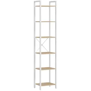 VASAGLE Bibliothèque 6 Niveaux, pour Bureau, Salon, Chambre, 30 x 40 x 187,5 cm, Style Industriel, Beige Naturel et Blanc Mat pas cher