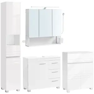 VASAGLE Salle de bain complète, Ensemble de 4, Meuble de Salle de Bain, Meuble sous Lavabo, Meuble de Toilettes, Armoire Murale, Blanc pas cher