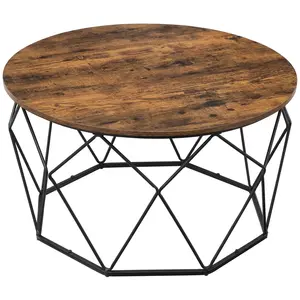 Table Basse Ronde - VASAGLE - Style Industriel - Marron Rustique et No... pas cher