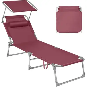SONGMICS Chaise Longue Pliable, 193 x 53 x 29 Cm, Pour Jardin, Piscine, Terrasse, Rouge pas cher