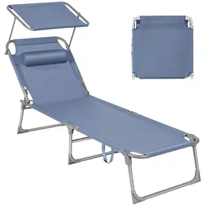 SONGMICS Chaise longue pliable avec dossier, Bleu / 193 x 53 x 29 cm GCB192Q01 pas cher