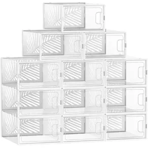 SONGMICS Boîte à chaussures transparent, 12 / Transparent + Blanc LSP106W12 pas cher