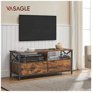 VASAGLE Meuble TV jusqu'à 55 Pouces, avec 2 Tiroirs et 2 Étagères Ouvertes, 120 x 40 x 50 cm, Marron Rustique et Noir LTV300B01 pas cher