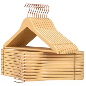 SONGMICS Kleiderbügel-10 Stück, Kanten, mit Rutschfestem Steg, 360°drehbarer Haken, CRW001-10, Holz, Natur, 10 pas cher