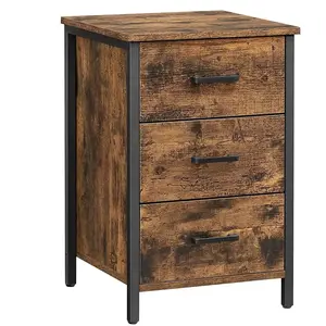 Table de chevet - VASAGLE - Style industriel - 3 tiroirs - Marron rustique et noir pas cher