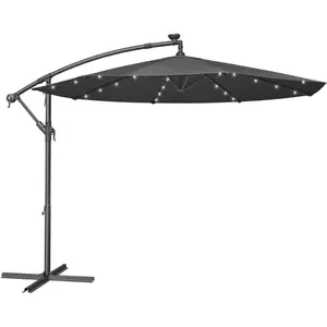 SONGMICS Parasol de Jardin Extérieur Déporté avec LED à Énergie Solaire, Ombrelle Ø 3 m, avec Base, Protection Solaire GPU118G01 pas cher