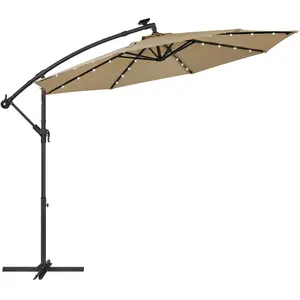 SONGMICS Parasol de Jardin Extérieur Déporté avec LED à Énergie Solaire, Ombrelle Ø 3 m, avec Base, Protection Solaire GPU118L01 pas cher
