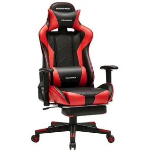 SONGMICS Fauteuil Gamer Avec Repose-Pieds, Noir Et Rouge pas cher