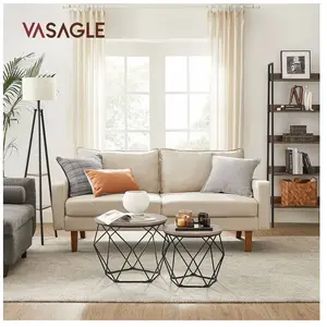 VASAGLE Table basse ronde plateau amovible, Grège + Noir LET040B02 pas cher