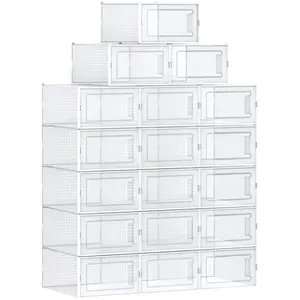 Boîtes à chaussures pliables SONGMICS - Lot de 18 - Transparent et bla... pas cher