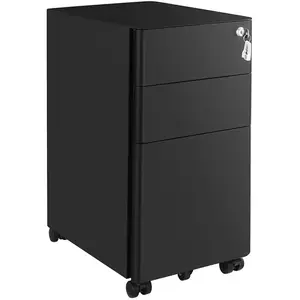 Caisson de Bureau - VASAGLE - Placard de Rangement Mobile - Noir - 30 x 46 x 59,2 cm - Avec Roulettes et Serrure pas cher