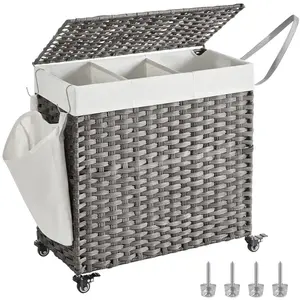 Comparateur de prix : Panier à Linge - SONGMICS - 140L - Imitation Rotin - 3 Compartiments - Gris LCB363G01