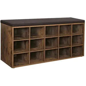VASAGLE Banc à chaussures 15 compartiments, Marron Rustique + Marron LHS15BX pas cher