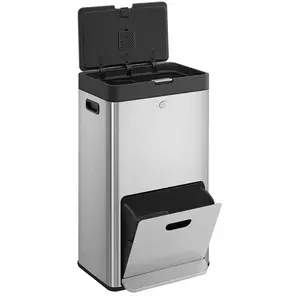 SONGMICS Vuilnisemmer voor keuken, 2 x 17 l en 26 l, vuilnisemmer voor afvalscheiding met 3 vakken voor voedselafval en afvalscheiding, koolstoffilter, groot pedaal, zilver LTB550E60
