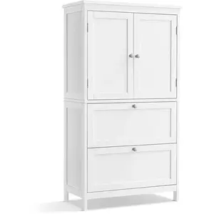 VASAGLE Badkamerkast, badkamermeubel, keukenkast, opbergkast, met 2 deuren en 2 laden, verstelbare plank, 30 x 60 x 110 cm, klassiek wit pas cher
