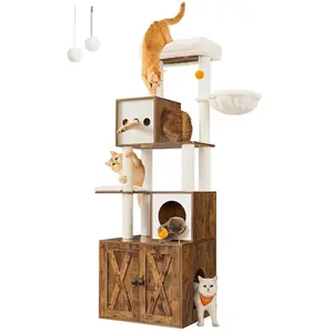 Feandrea Mr. Kittens (183 cm, Marron rustique, Noir), Arbre à chat pas cher