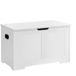 VASAGLE Coffre de rangement avec 2 charnières de sécurité, Blanc / 40 x 80 x 46 cm LSB063T14 pas cher