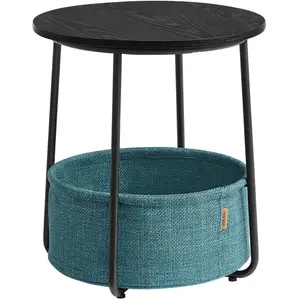 VASAGLE Petite table basse ronde avec rangement, Noir Boisé et Turquoise Foncé / sans prise électrique LET223B56 pas cher
