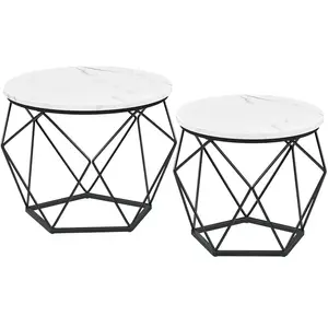 VASAGLE Table basse ronde plateau amovible, Blanc + Noir LET040B59 pas cher