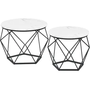 Comparateur de prix : Lot de 2 Tables Basses Rondes VASAGLE, Style Moderne, Plateau Amovible, Cadre en Acier, Blanc et Noir