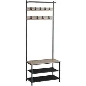 VASAGLE Cintre avec banc à chaussures, Grège + Noir / 32,2 x 64 x 180 cm HSR411B02 pas cher
