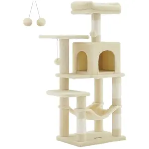 FEANDREA Arbre à chat avec hamac, Blanc Crème PCT261M01 pas cher