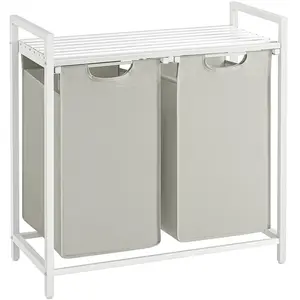 Songmics panier à linge avec étagère et sacs amovibles, Blanc / 92L BLH201W01