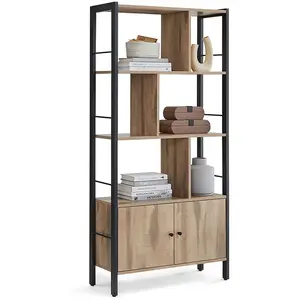 Vasagle - Boekenkast - opbergkast - 154.5 x 74 cm - stalen frame en 4pllanken - met deuren - Eiken-Bruin-Zwart