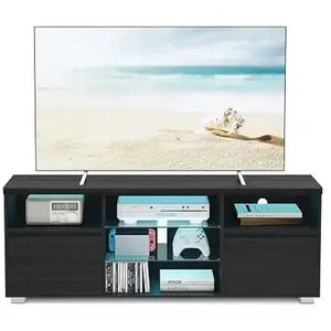 Vasagle Meuble TV avec LED 2 placards effet bois noir pas cher